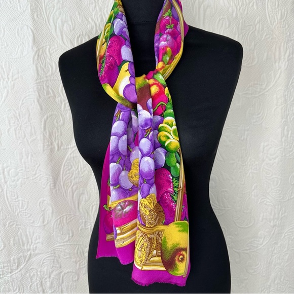 Oscar de la Renta Fruit Silk Oblong Scarf - Picture 3 of 10